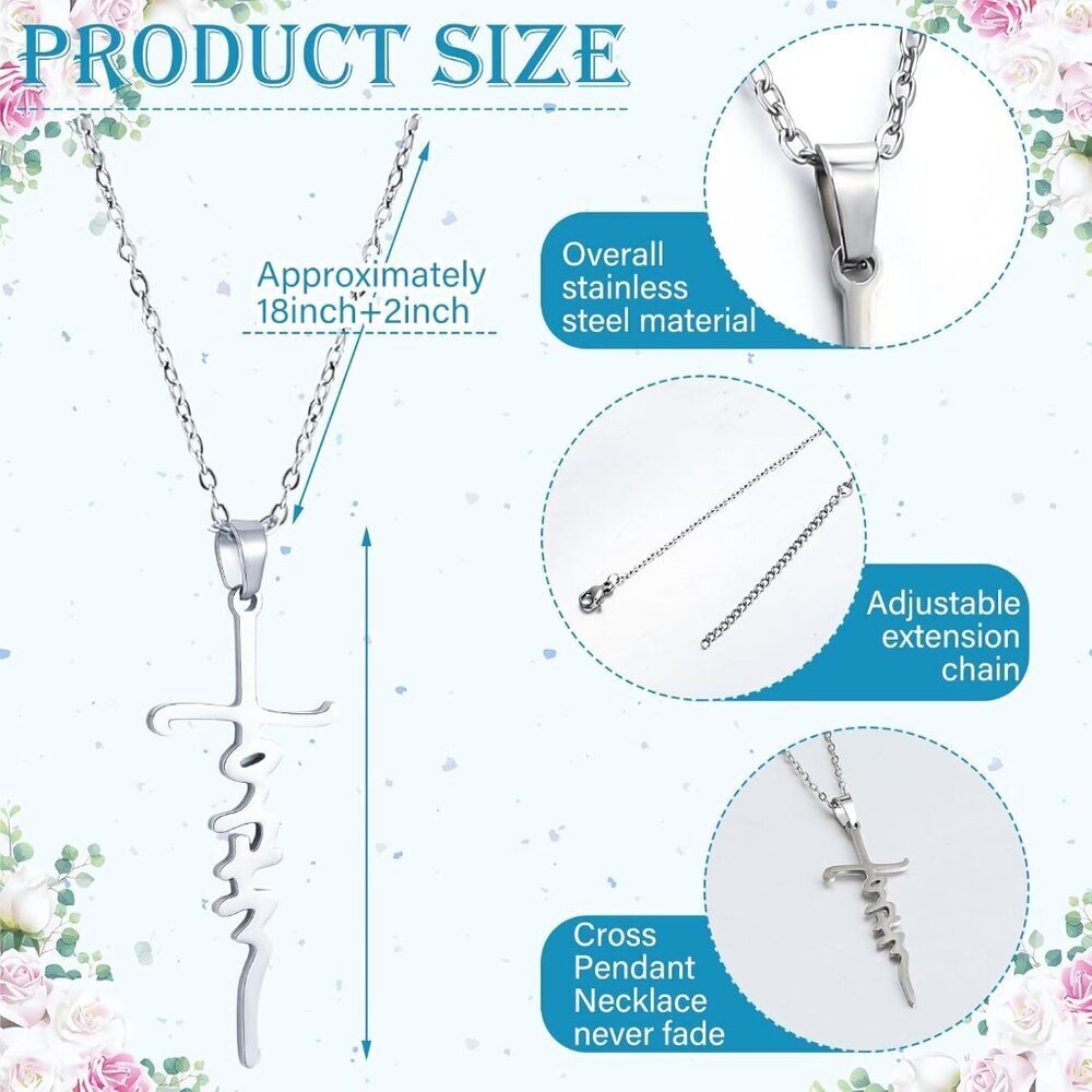 Christian Cross Necklace Stainless Steel 18in Womens Religious Jewelry Gift - Picture 2 of 6